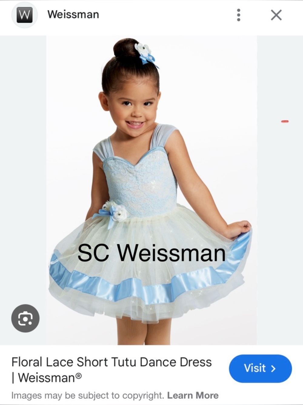 Weissman Blue and White Floral Lace Tutu Dance Costume